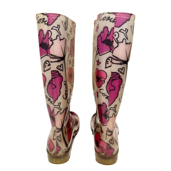Coach Poppy Rainboots Multi-color Pink Floral Pattern Womens Size 7 - Picture 4 of 7